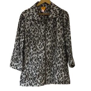 Vintage Ruby Rd. Black and Gray Leopard Print Short Trench Coat